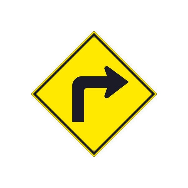 NMC Traffic Sign, Right Turn Arrow Graphic Sign, 30in X 30in, Yellow